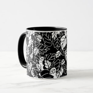 Japanese Leaf Print, Black and White Mug