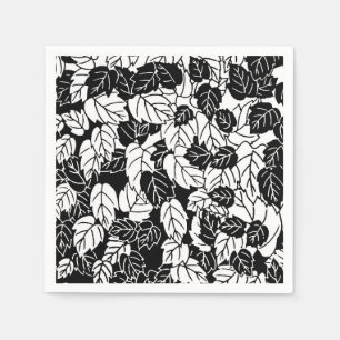 Japanese Leaf Print, Black and White Napkin