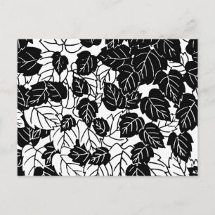 Japanese Leaf Print, Black and White Postcard