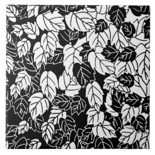 Japanese Leaf Print, Black and White Tile