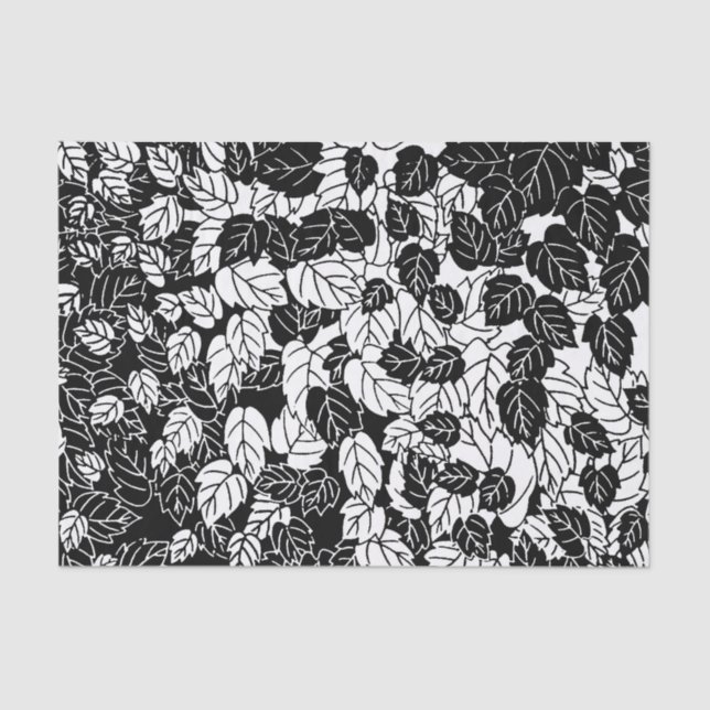 Japanese Leaf Print, Black and White Tissue Paper (Front)