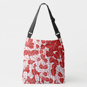 Japanese Leaf Print, Dark Red and White Crossbody Bag