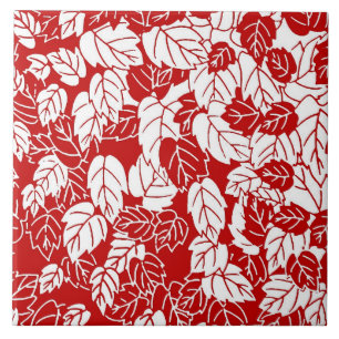 Japanese Leaf Print, Dark Red and White Tile