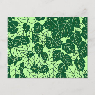 Japanese Leaf Print, Emerald and Lime Green Postcard