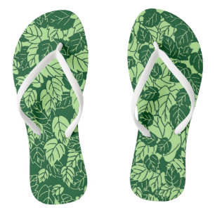 Japanese Leaf Print, Emerald and Lime Green Thongs
