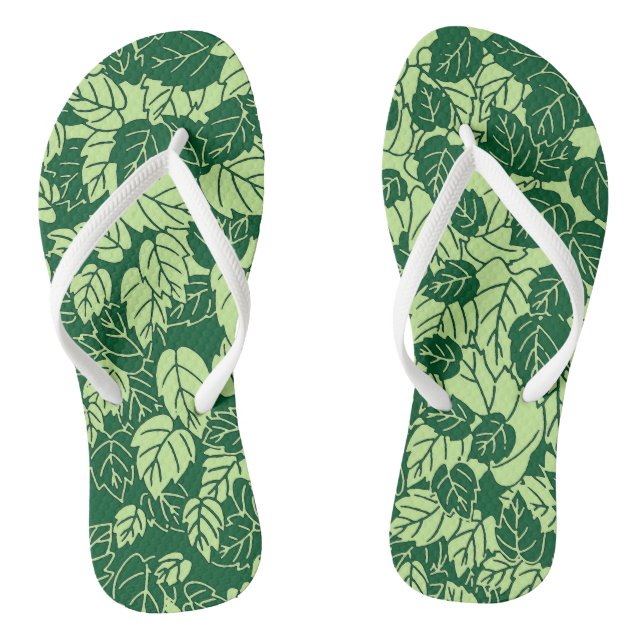 Japanese Leaf Print, Emerald and Lime Green Thongs (Footbed)