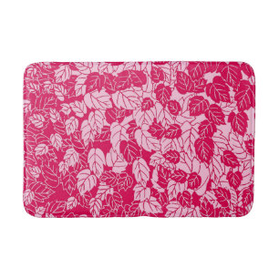 Japanese Leaf Print, Fuchsia and Light Pink Bath Mat