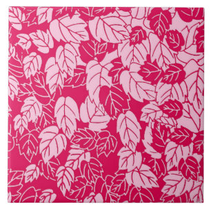 Japanese Leaf Print, Fuchsia and Light Pink Ceramic Tile