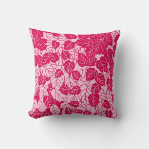 Japanese Leaf Print, Fuchsia and Light Pink Cushion