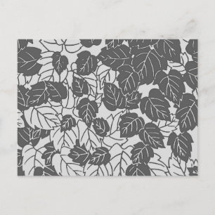 Japanese Leaf Print, Light and Dark Grey / Grey Postcard