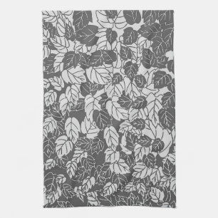 Japanese Leaf Print, Light and Dark Grey / Grey Tea Towel