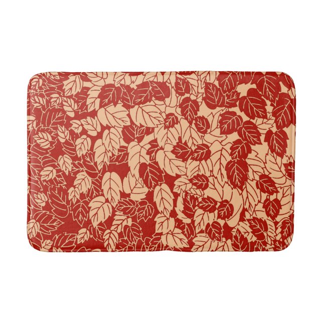 Japanese Leaf Print, Mandarin Orange Bath Mat (Front)