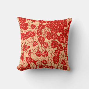 Japanese Leaf Print, Mandarin Orange Cushion