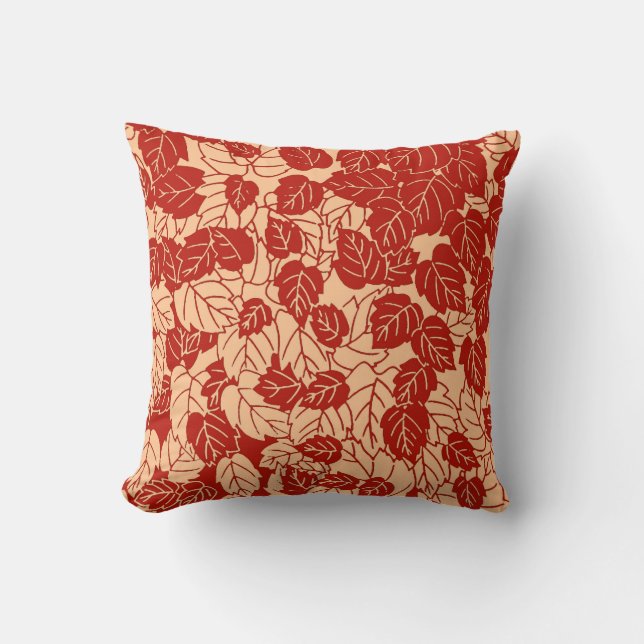 Japanese Leaf Print, Mandarin Orange Cushion (Front)