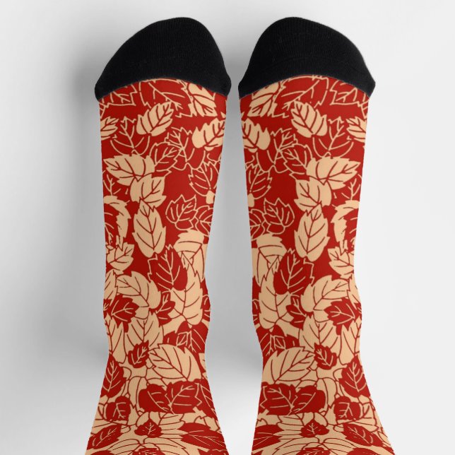 Japanese Leaf Print, Mandarin Orange Socks (Top)