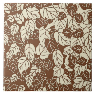 Japanese Leaf Print, Taupe Tan and Beige Ceramic Tile