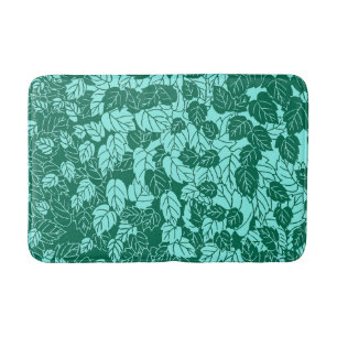 Japanese Leaf Print, Turquoise and Aqua Bath Mat
