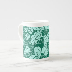 Japanese Leaf Print, Turquoise and Aqua Bone China Mug