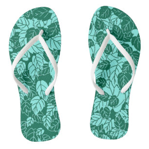 Japanese Leaf Print, Turquoise and Aqua Thongs