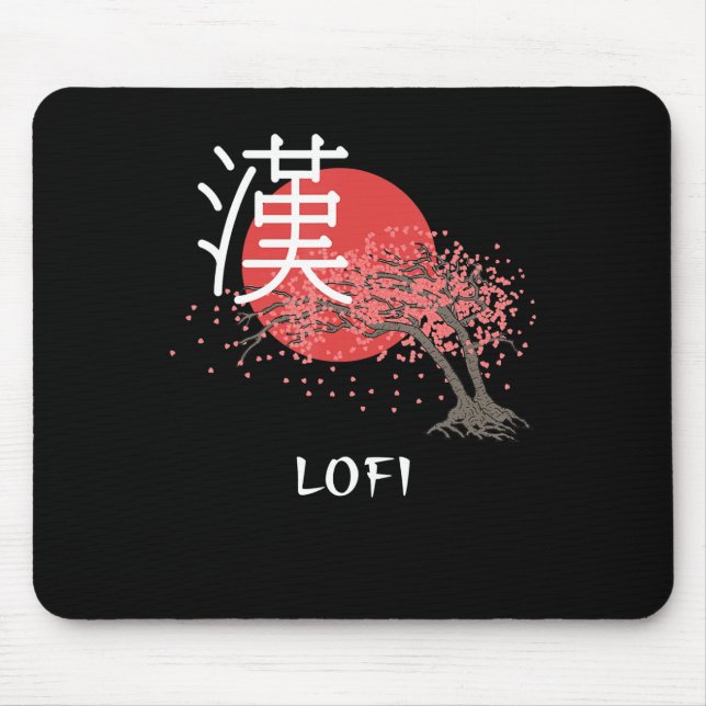 Japanese Lofi Hip Hop Kanji Cherry Blossom Lofi Mouse Pad (Front)