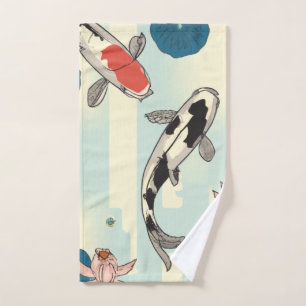Japanese lotus and koi fish in pastel colors fleec hand towel