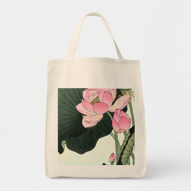 Japanese Lotus Flower - Vintage Fine Art Tote Bag (Front)