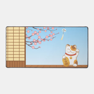 Japanese Lucky Calico Cat, Maneki Neko Desk Mat