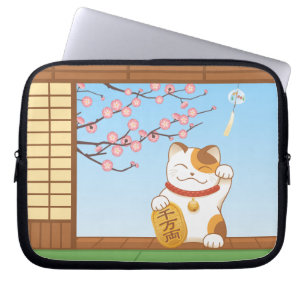 Japanese Lucky Calico Cat, Maneki Neko Laptop Sleeve