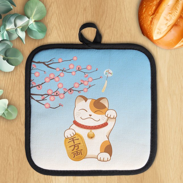 Japanese Lucky Calico Cat, Maneki Neko Pot Holder (Creator Uploaded)
