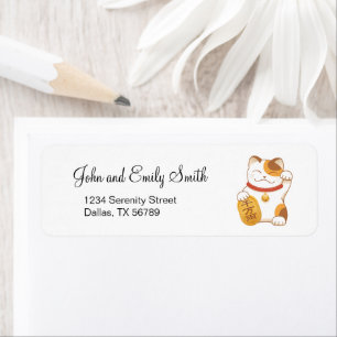 Japanese Lucky Calico Cat, Maneki Neko Return Address Label