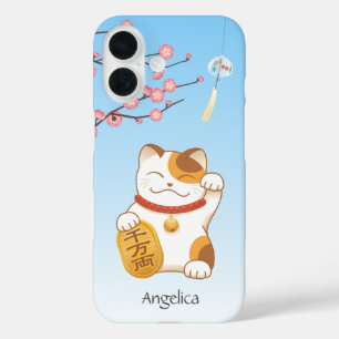 Japanese Lucky Cat, Calico Maneki Neko iPhone 16 Case