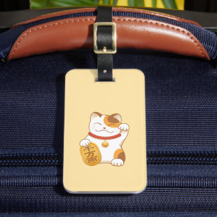 Japanese Lucky Cat, Calico Maneki Neko Luggage Tag