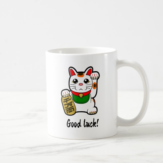 Japanese Lucky Cat "Good Luck" Coffee Mug (Right)