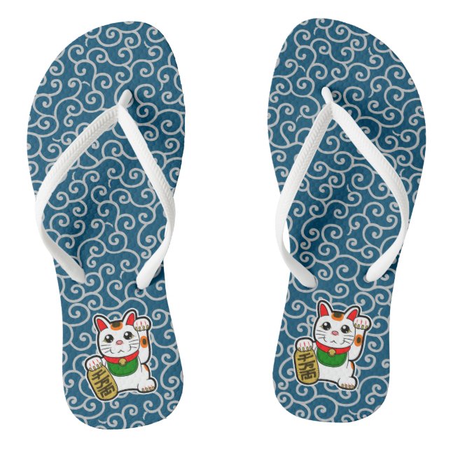Japanese Lucky Cat- Maneki Neko Flip Flops (Footbed)