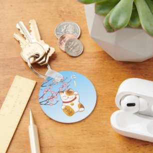 Japanese Lucky Cat, Maneki Neko Key Ring