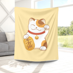 Japanese Lucky Cat, Maneki Neko Luck Good Fortune Fleece Blanket