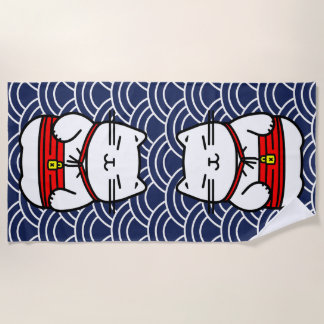 Japanese Lucky Cat or Maneki-Neko Beach Towel