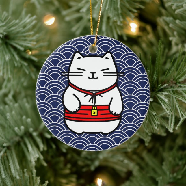 Japanese Lucky Cat or Maneki-Neko Ceramic Ornament (Tree)