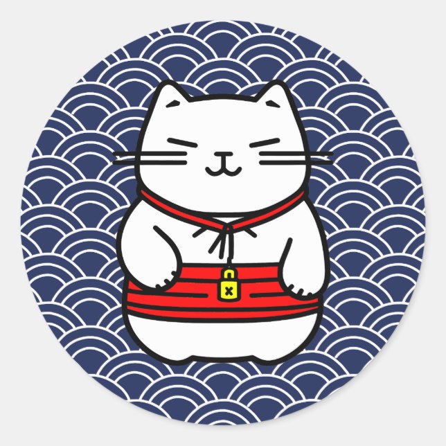 Japanese Lucky Cat or Maneki-Neko Classic Round Sticker (Front)