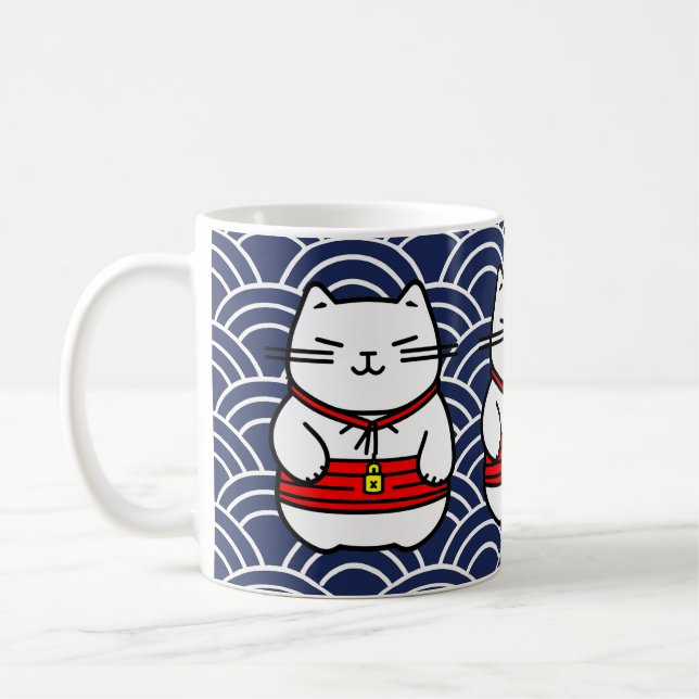 Japanese Lucky Cat or Maneki-Neko Coffee Mug (Left)