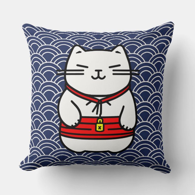 Japanese Lucky Cat or Maneki-Neko Cushion (Front)