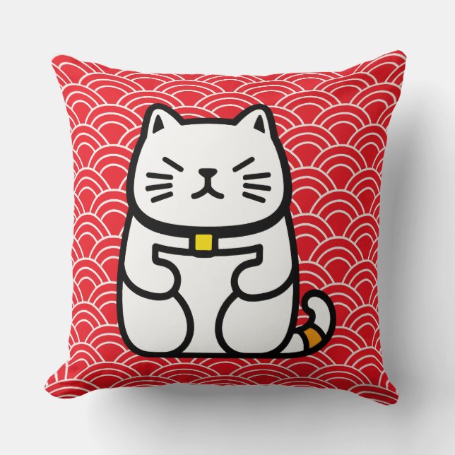 Japanese Lucky Cat or Maneki-Neko Cushion (Front)