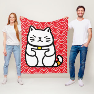 Japanese Lucky Cat or Maneki-Neko Fleece Blanket