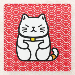 Japanese Lucky Cat or Maneki-Neko Glass Coaster
