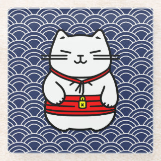 Japanese Lucky Cat or Maneki-Neko Glass Coaster