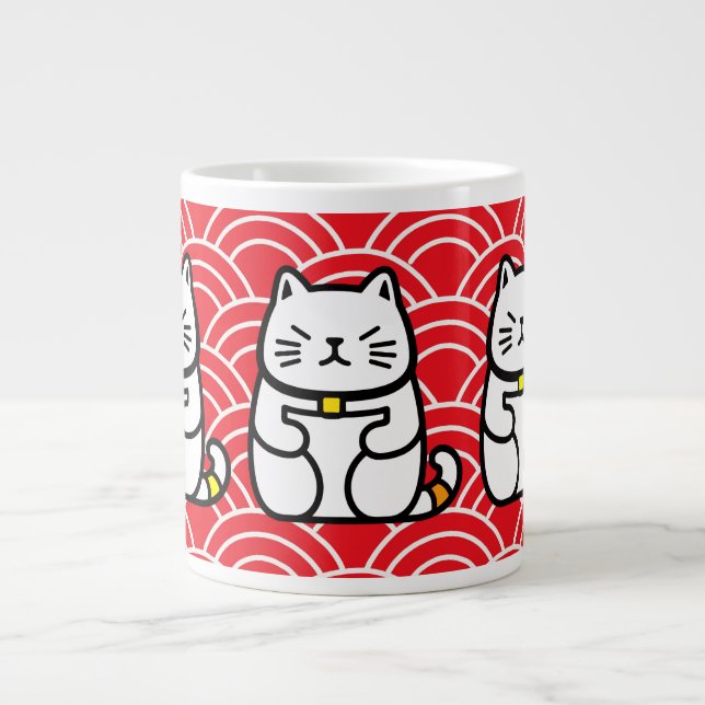 Japanese Lucky Cat or Maneki-Neko Large Coffee Mug (Front)