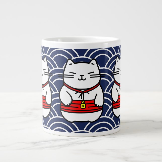 Japanese Lucky Cat or Maneki-Neko Large Coffee Mug (Front)