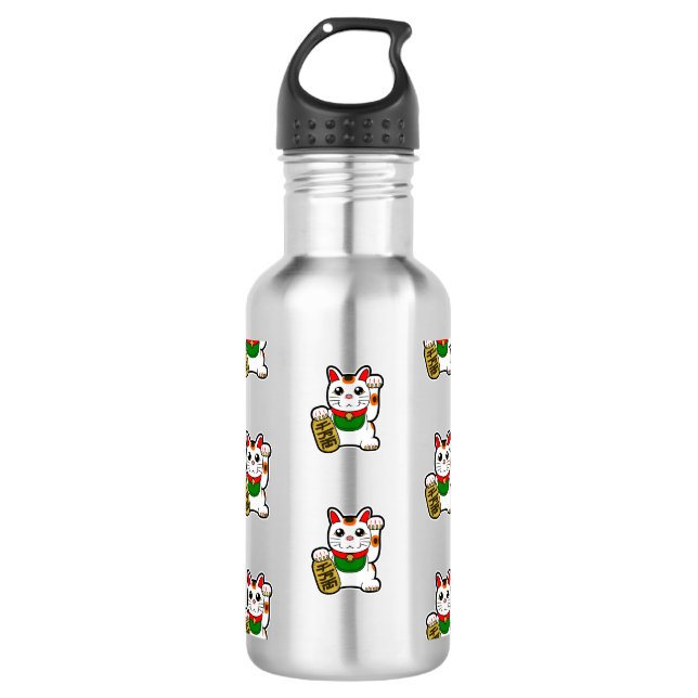 Japanese Lucky Cat Pattern 532 Ml Water Bottle (Front)
