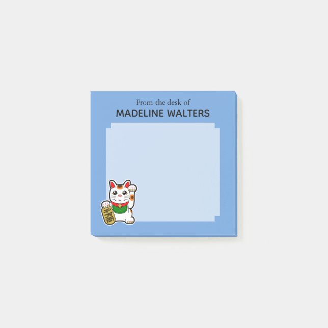 Japanese Lucky Cat Personalised Post-it Notes (Front)