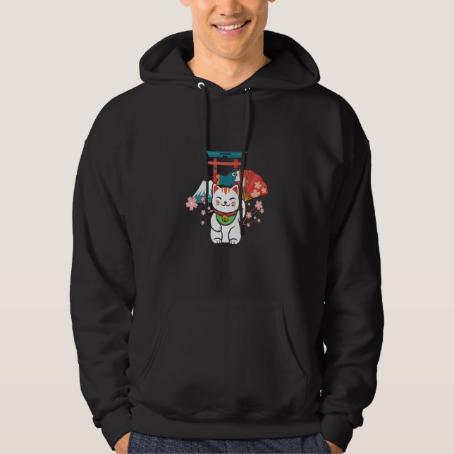 Japanese Lucky Cat Sakura Torii Hoodie (Front)